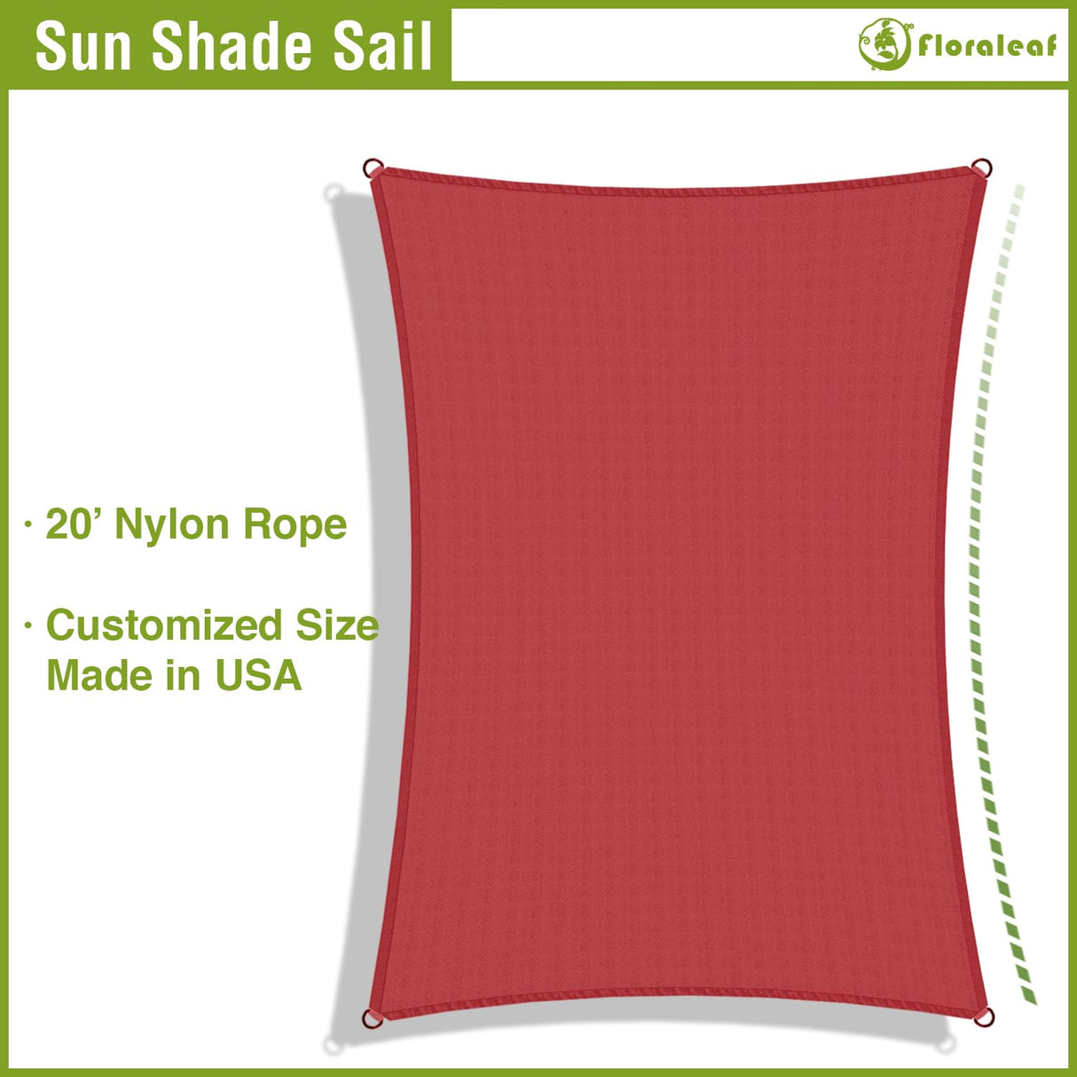 FLORALEAF Sun Shade Sail 15' X 22' Rectangular Waterproof Sun Sail UV Block Canopy for Outdoor Patio Lawn Garden Backyard, Red FLORALEAF