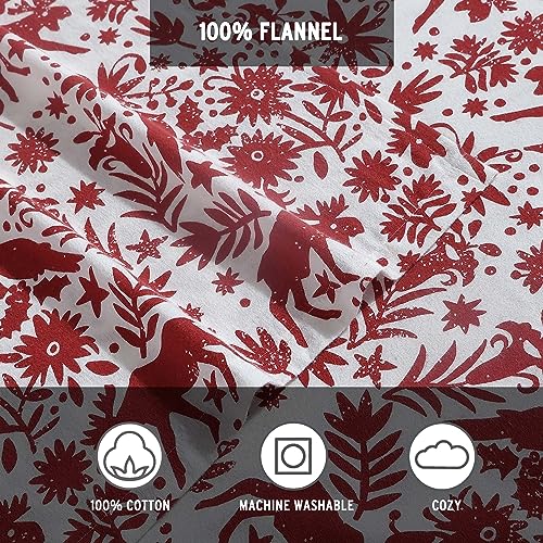Eddie Bauer 3 Pc Flannel Sheets Twin Size - 100% Cotton Breathable & Soft Twin Sheets Set (1 Flat, 1 Flannel Fitted Sheet & 1 Pillowcase) - 12" Deep Pocket All Seasons Sheet Set (Arcadia Red) Eddie Bauer
