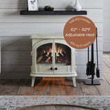 Modern Ember Harlowe Freestanding Electric Fireplace Stove Heater in Cream with Multi-Color Ember Bed | Smart Technology | Alexa/WiFi Enabled | 1500W | Indoor Portable Heater | Safety Shutoff Modern Ember