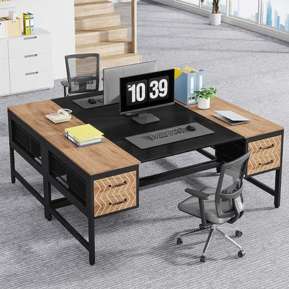 Tribesigns Computer Executive Desk with Drawers: 63" Computer Desk with 4 Storage Drawers, Wood Farmhouse Study Writing Table, Herringbone Business Furniture for Home Office - WoodArtSupply