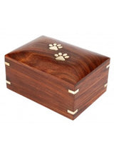 SWH Wooden pet urn | Rosewood Paw Print pet cremation urn for Dog Cat ashes | Wooden urn box with bottom opening system for small dog cat ashes | urn box for small pet with brass corner– 30.00 lbs Solid Wood Handicrafts