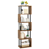 IBUYKE 6-Tier Tall Bookshelf,S-Shaped Geometric Bookcase, Wood Display Shelves with Storage,Industrial Bookshelf for Living Room Bedroom, Home Office, Rustic Brown WBC016H IBUYKE