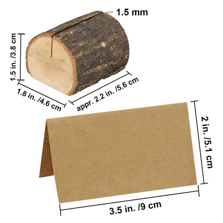 Supla 20 Pcs Rustic Wood Place Card Holders Wooden Table Numbers Holder Stand Wooden Bark Memo Holder Card Photo Picture Note Clip Holders and Kraft Place Cards Bulk Wedding Party Table Number Sign Supla