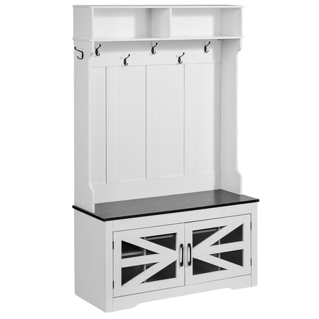 VEVOR Hall Tree Entryway Bench, LED Coat Rack with Shoe Storage, 42" Wide Mudroom Bench with Storage and Seating, Adjustable Shelves and 7 Hanging Hooks, for Mudroom, Entryway, Hallway VEVOR