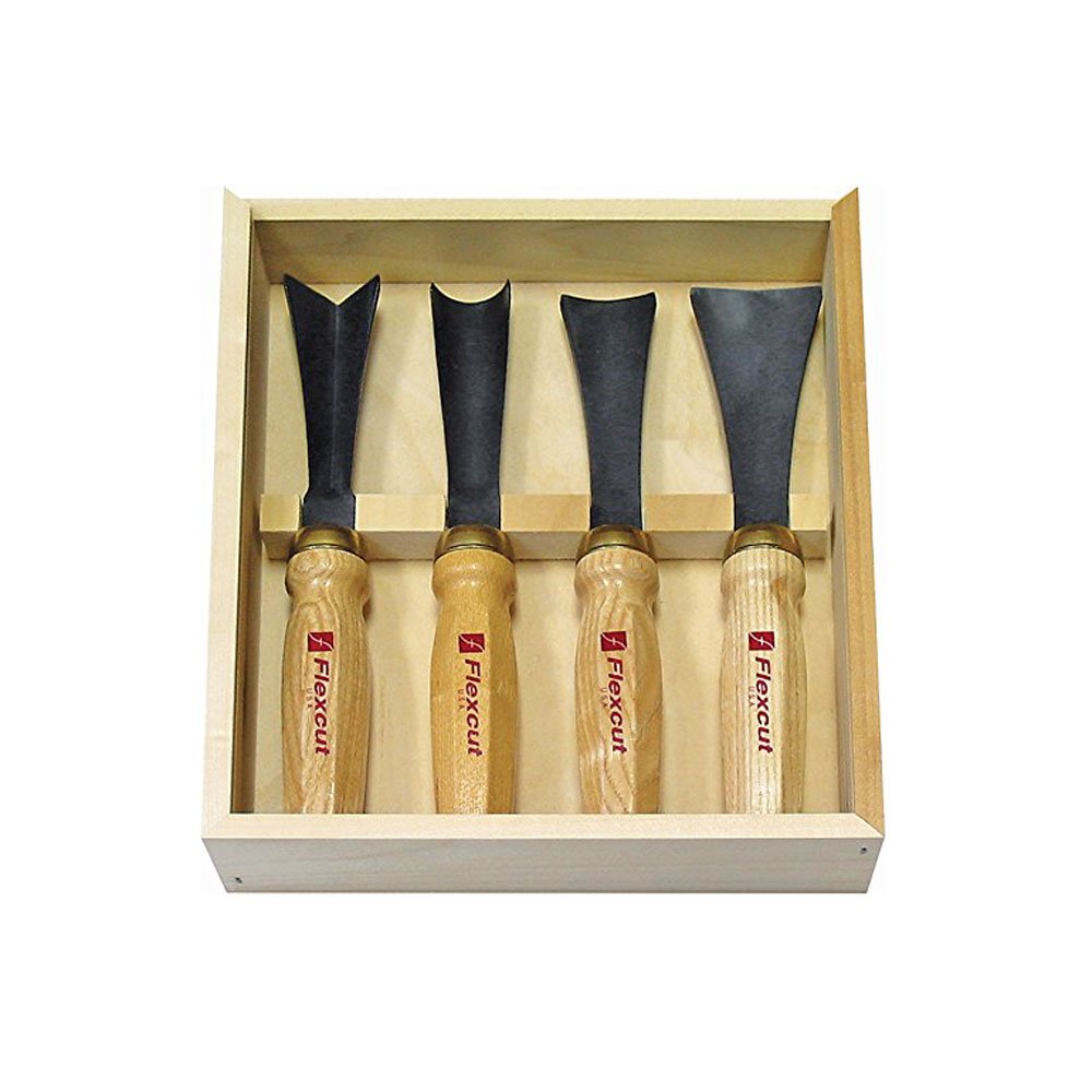 Flexcut Carving Tools, Mallet-Carving Chisels and Gouges for Woodworking, Sculptor's Set of 4 (MC175) FLEXCUT