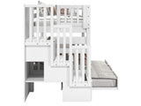 Bedz King Stairway Bunk Beds Twin over Twin with 3 Drawers in the Steps and a Twin Trundle, White Bedz King