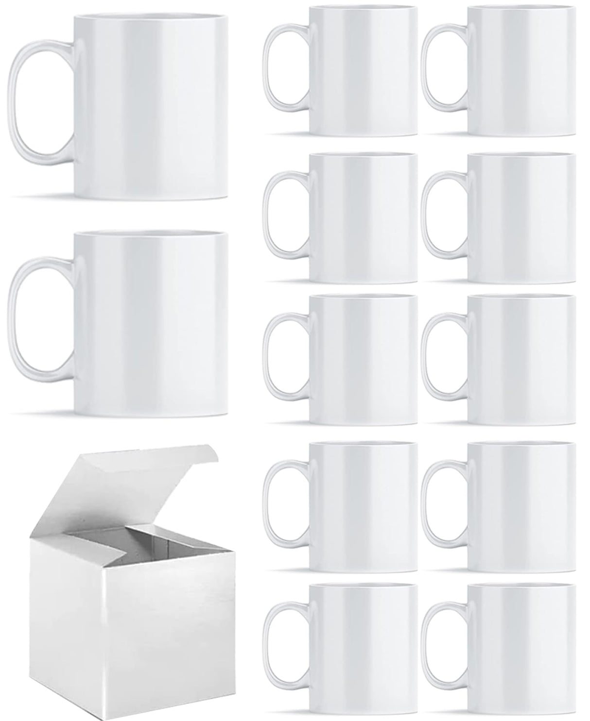 ABBSH Sublimation Mugs, Sublimation White Coffee Mugs Tazas Para Sublimacion Blank 11 OZ With Box for for Coffee, Soup, Tea, Milk, Latte, Hot Cocoa Set of 12 ABBSH