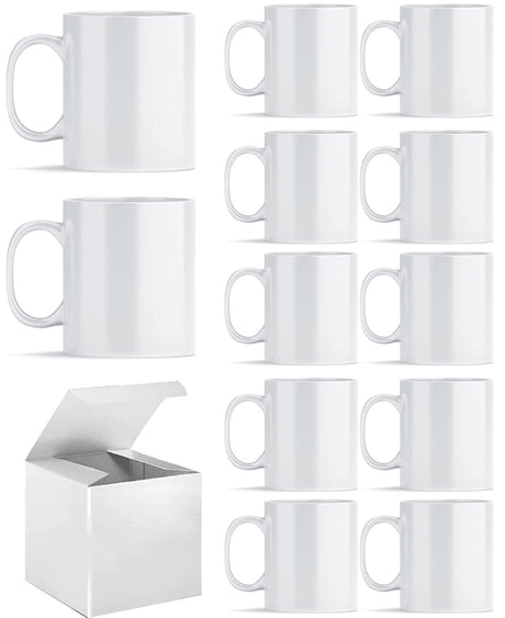 ABBSH Sublimation Mugs, Sublimation White Coffee Mugs Tazas Para Sublimacion Blank 11 OZ With Box for for Coffee, Soup, Tea, Milk, Latte, Hot Cocoa Set of 12 ABBSH