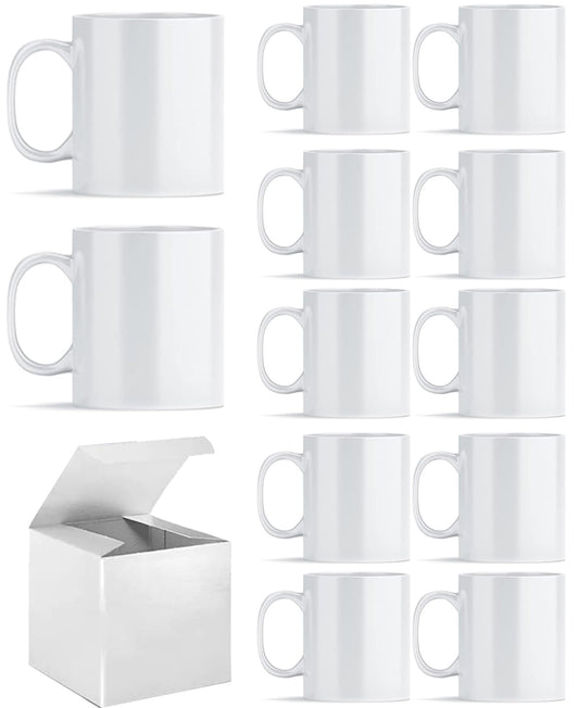 ABBSH Sublimation Mugs, Sublimation White Coffee Mugs Tazas Para Sublimacion Blank 11 OZ With Box for for Coffee, Soup, Tea, Milk, Latte, Hot Cocoa Set of 12