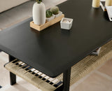 Chairus Farmhouse Rectangular Coffee Table with Rattan Storage - Solid Wood Centre Table for Home and Office chairus