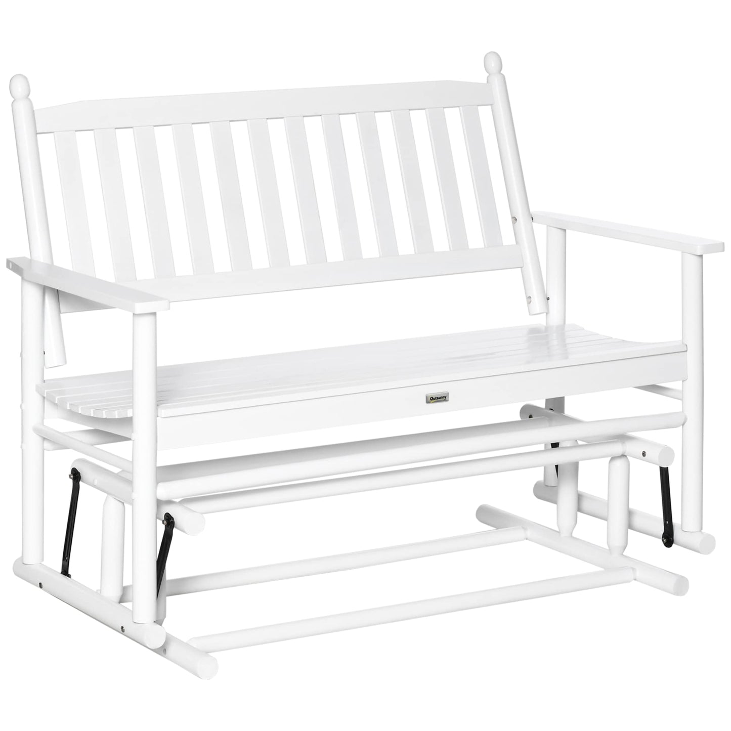 Outsunny White Wooden Patio Glider Bench with High Back and Armrests, Heavy Duty 550lbs Capacity Loveseat