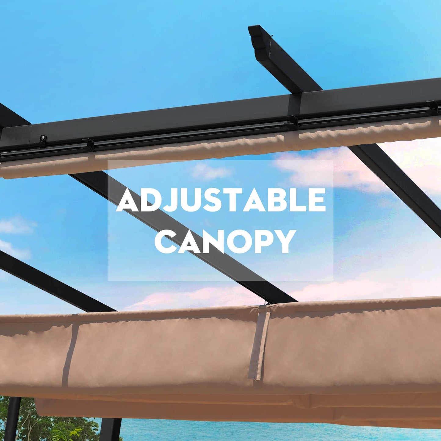 Aoodor 10 x 13 ft Outdoor Pergola with Retractable Canopy, Aluminum Frame, 4 Pieces Patio Sun Shade Shelter for Backyard, Deck - Brown