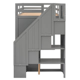 Bellemave Twin Loft Bed with Stairs and Storage - Solid Wood, Grey Finish Bellemave