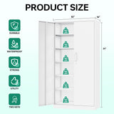 Letaya Metal Storage Cabinets with Lock Door,Steel Locker Garage Cabinets 5 Adjustable Shelves for Home,Office, Warehouse(White) Letaya