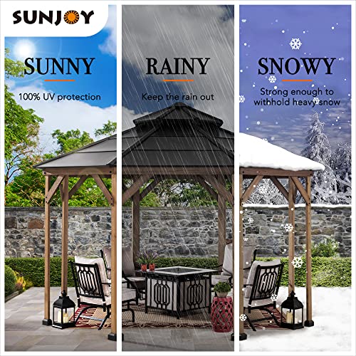 Sunjoy Allentown Collection 13 ft. x 13 ft. Cedar Framed Octagon Wood Gazebo with Steel 2-Tier Hardtop Roof, Black - WoodArtSupply