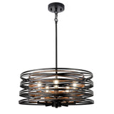 WBinDX 5-Light Drum Chandelier, 18.9'' Black Faux Wood Metal Farmhouse Dining Room Light Fixture, Rustic Industrial Retro Hanging Round Chandeliers for Kitchen Table Foyer Entryway Living Room WBinDX