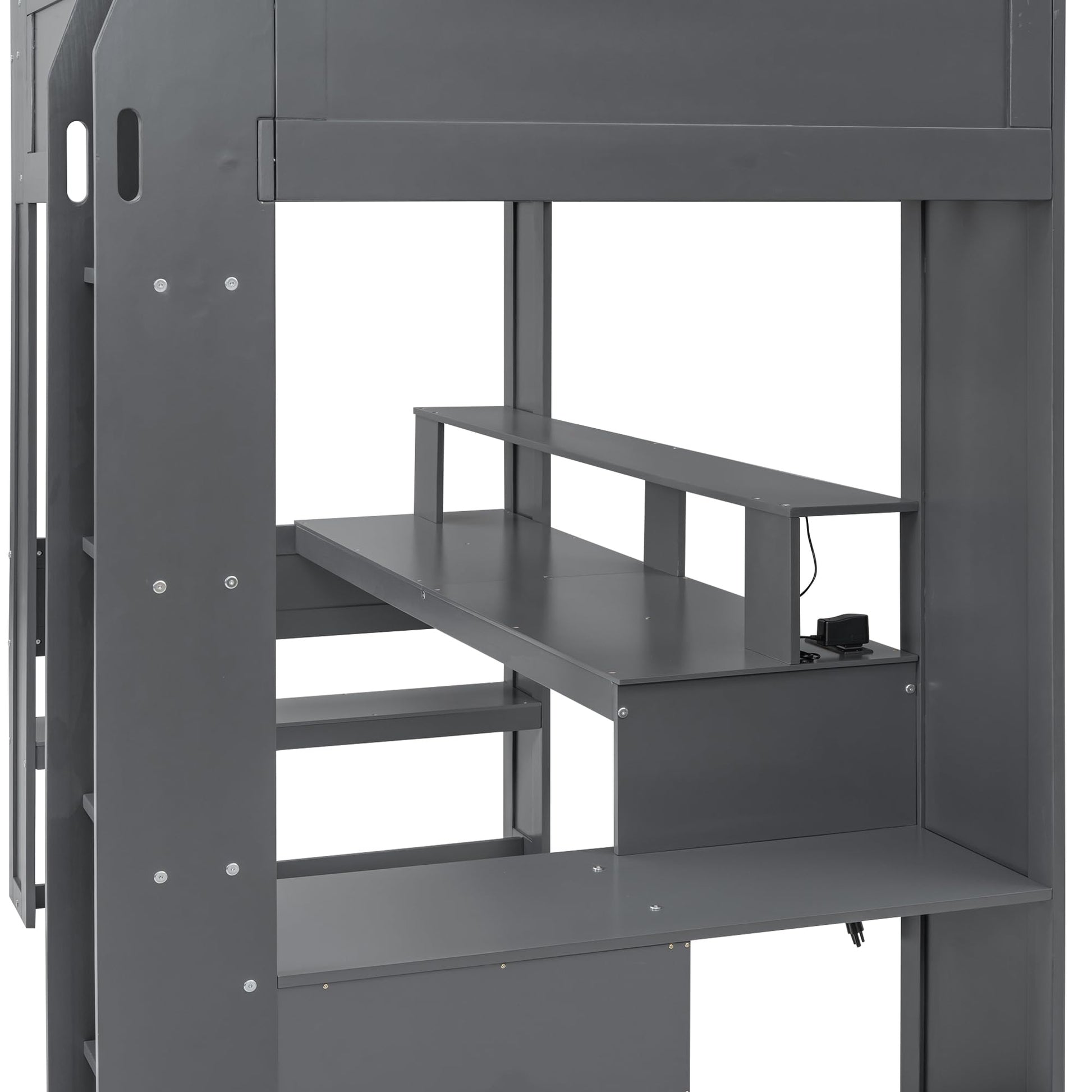 Polibi Dark Gray Twin Gaming Loft Bed with Desk, LED Lights, and Charging Station - WoodArtSupply