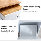 Tilt Out Trash Cabinet, Freestanding Wooden Kitchen Trash Recycling Cabinet with Drawer & Removable Cutting Board, Dog Proof Trash Can Cabinet, White Gitua