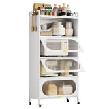 5-Tier Kitchen Pantry Storage Cabinet with Flip-up Doors, Metal Freestanding Cabinet with 4 Rooling Wheels, Bakers Rack with Storage Cabinet for Dining Study Kitchen Living Room (White) Dyoung