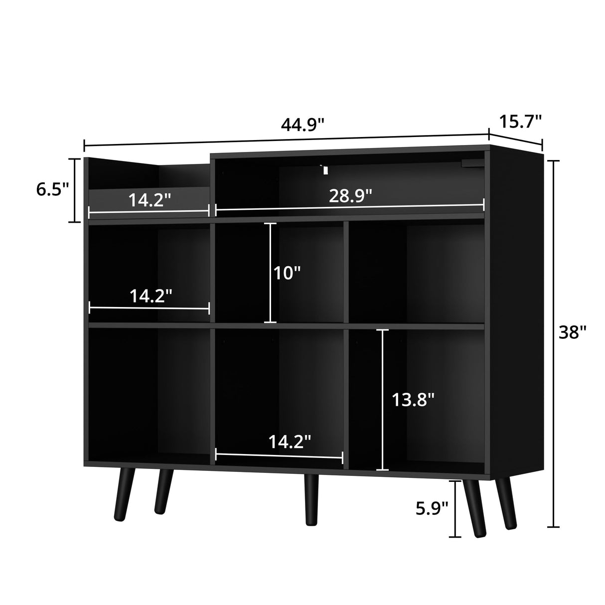 Cozy Castle Record Player Stand, Turntable Shelf with Vinyl Storage up to 500 Albums, Vinyl Record Player Shelf with Power Outlet Sideboard Buffet Cabinet with Storage Accent Cabinet, Black Cozy Castle