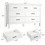 BAZELOR Farmhouse 7 Drawers Dresser for Bedroom, Wood Rustic Wide Chest with Metal Handles, Storage Dressers Organizer for Bedroom, Hallway, Entryway, White BAZELOR