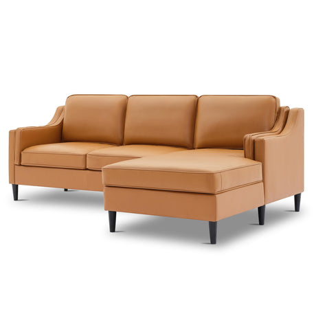 94'' Modern Genuine Leather Upholstered L-Shaped Sofa with Double Layer Curved Armrests and Chaise Lounge for Living Room (Tan, Right-Hand Facing) Familymill
