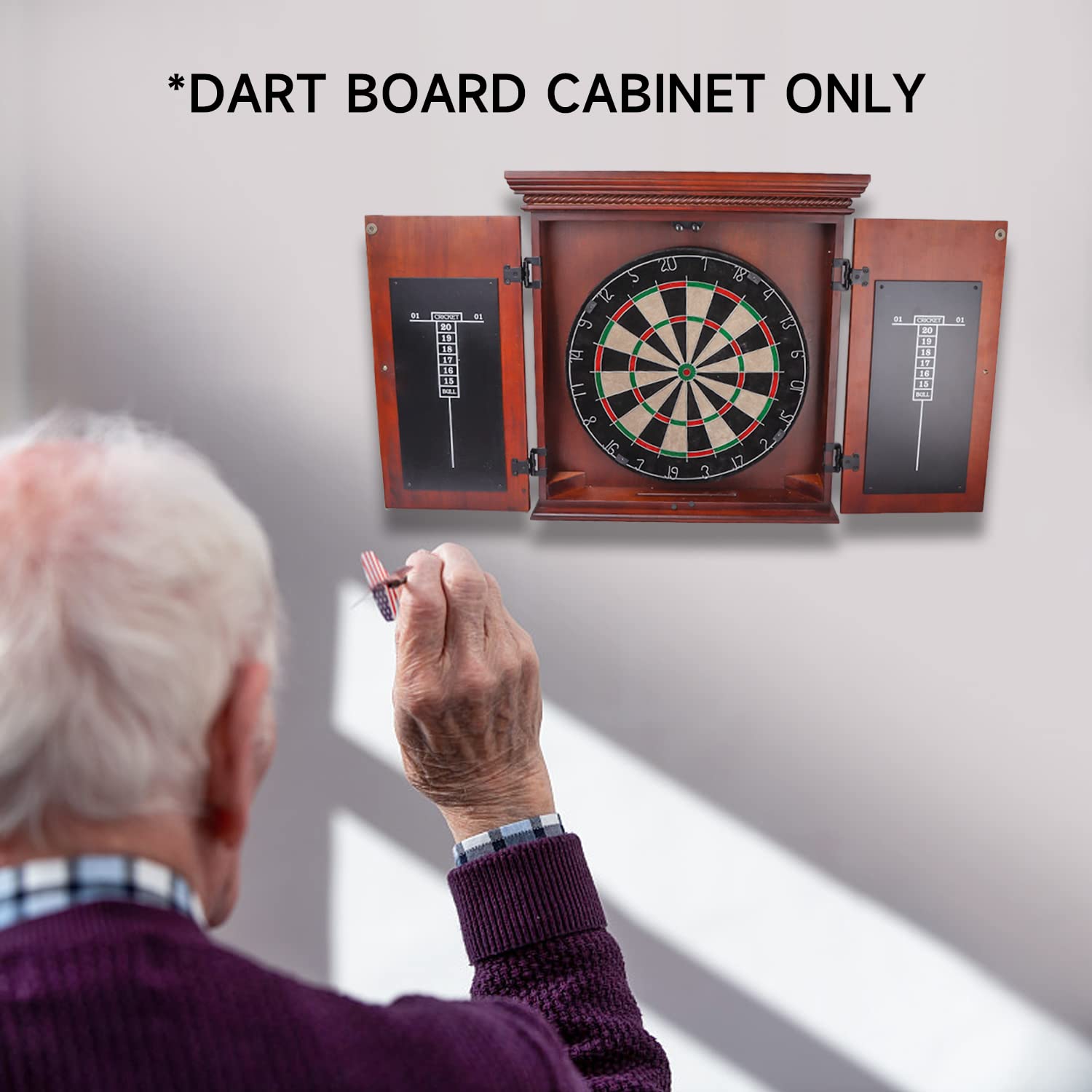 GSE Professional Solid Wood Classic Official Size Dartboard Cabinet with Dart Scoreboard for Game Room. Dart Board & Darts Not Included（Premium Brown） - WoodArtSupply