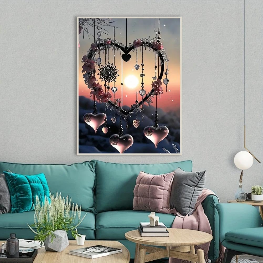 STGLCR Wind Chimes 5D Diamond Painting Kits for Adults, Love Diamond Art Kits for Beginners,DIY Full Drill Sunset Paint by Diamonds with Painting Kit for Crafts Adults Home Wall Decor 16 X 12inch STGLCR