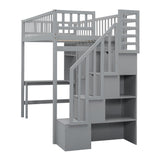 Bellemave Twin Loft Bed with Desk, Wardrobe, and Storage Stairs in Grey Bellemave