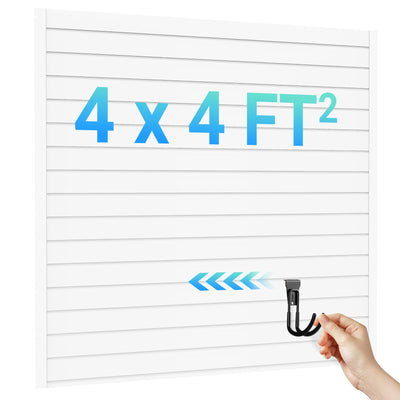 Ezlaino Slatwall Panel 4FT x 4FT, PVC Slat Wall Storage System, Waterproof, Durable& Easy to Install, Compatible with Most Hooks, Ideal for Garage Storage & Home Decoration, White