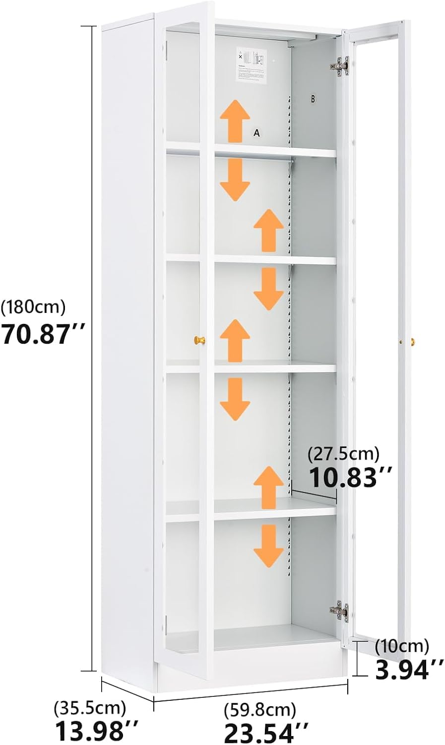 Alvisyd 72" Modern White Metal Display Cabinet with Adjustable Acrylic Doors and 5 Tiers Alvisyd