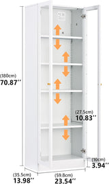 Alvisyd 72" Modern White Metal Display Cabinet with Adjustable Acrylic Doors and 5 Tiers Alvisyd