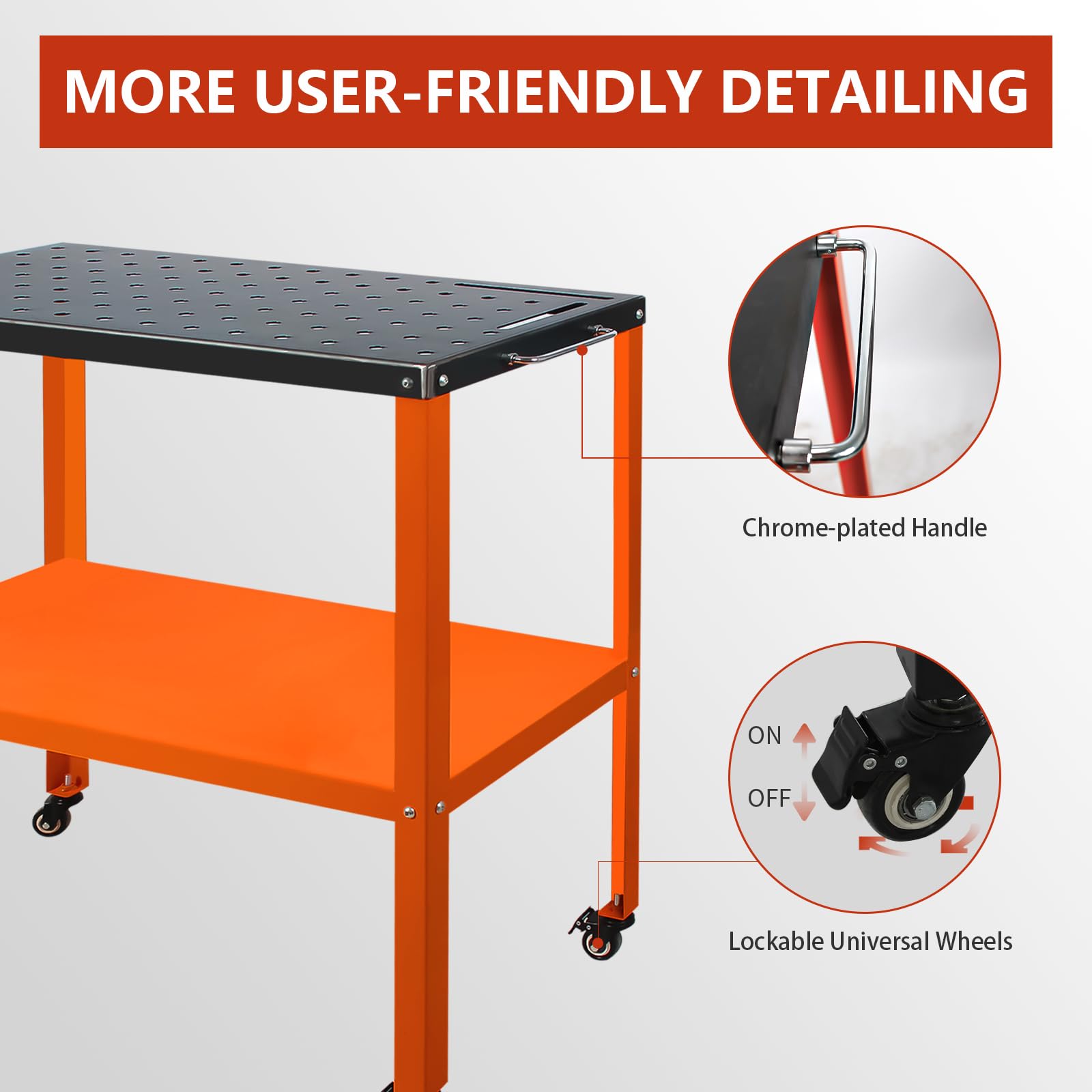 Welding Table Welding Cart 36''×18'', 1200lbs Load Capacity Industrial Workbench with 5/8" Holes Fixture Table with Wheels (Orange) - WoodArtSupply