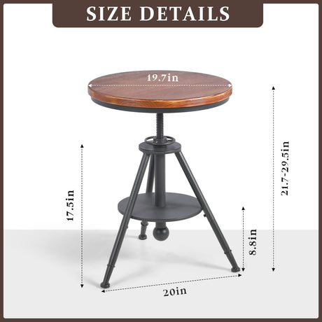FUBIRUO Dia 19.7" Round Pub Table Height Adjustable with 360 Swivel Solid Wood Tabletop for Dining Bistro Cafe Home Bar, Rustic Brown FUBIRUO