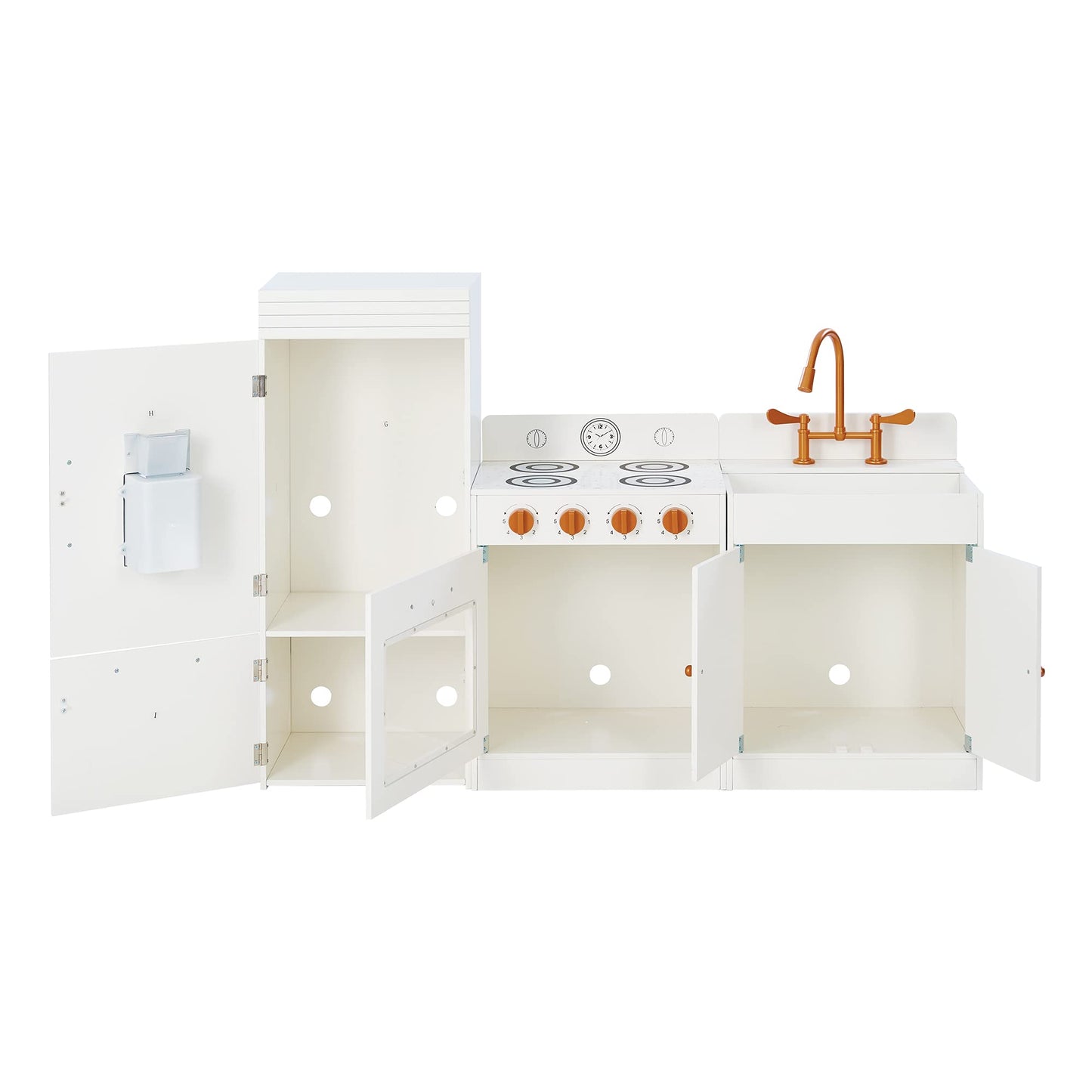 Teamson Kids Little Chef Paris Modular Contemporary Interactive Wooden Play Kitchen with Refrigerator, Oven, Sink, and Storage Space for Easy Clean Up, White with Rose Gold Finishes - WoodArtSupply