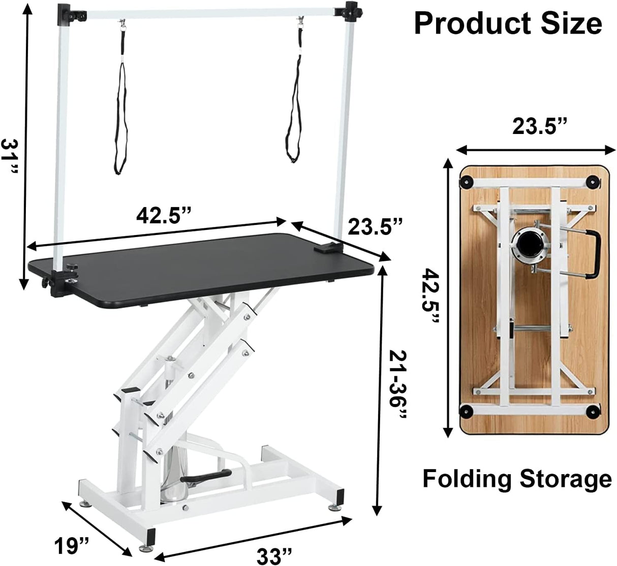 Hydraulic Pet Grooming Table for Large Dogs Professional Heavy Duty Adjustable Height - Portable Trimming Table Drying Table w/Arm/Noose, Maximum Capacity Up to 330Lb, 42.5''/ Black petgroomingtable