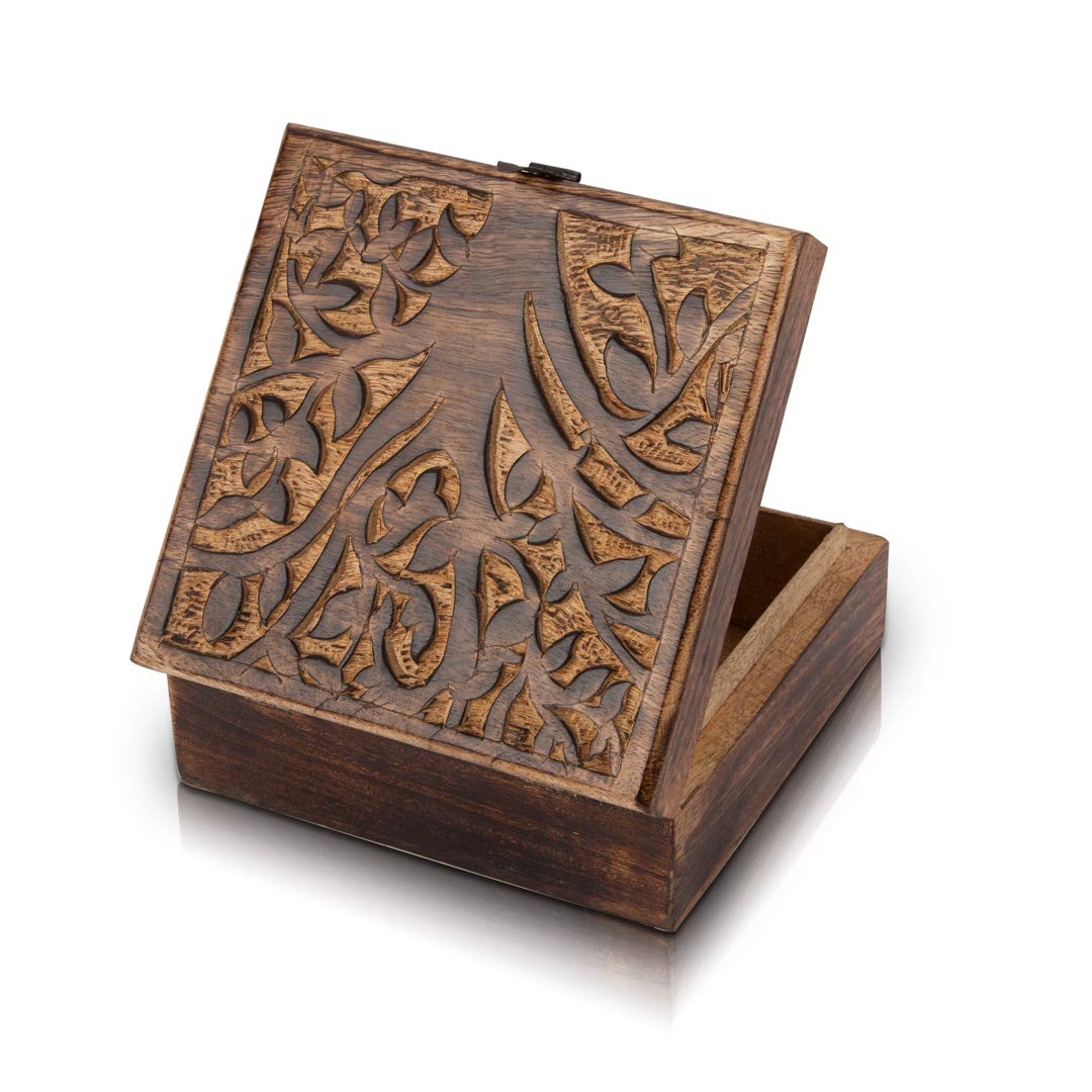 Great Birthday Gifts Handmade Decorative Wooden Jewelry Box With Tree Of Life Carving & Lock & Key Jewelry Organizer Keepsake Box Treasure Chest Trinket Holder Watch Box Storage Lock Box 6 x 6 Inches The Great Indian Bazaar