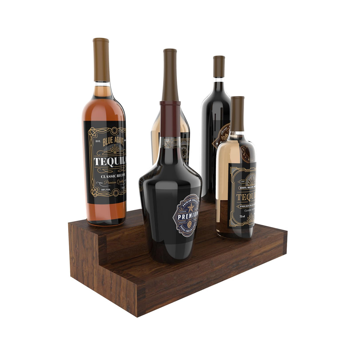 Liquor Bottle Stand - 2 Tier Liquor Bar Bottle Display Shelf, Holds 8 Bottles, Real Wood, Easy to Clean, No Installation Required - 15.8 Inch (Dark Walnut, 2 Tier) Tongmo