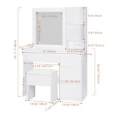 Lynxor Vanity Desk with Mirror and 12 LED Lights, Makeup Vanity Table with USB & Power Outlets, Spacious Storage Drawers, Shelves, and Cushioned Stool, Perfect for Bedroom, Hairdryer Holder, White Lynxor