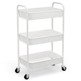 CAXXA 3-Tier Rolling Metal Storage Organizer - Mobile Utility Cart Kitchen Cart with Caster Wheels, White CAXXA