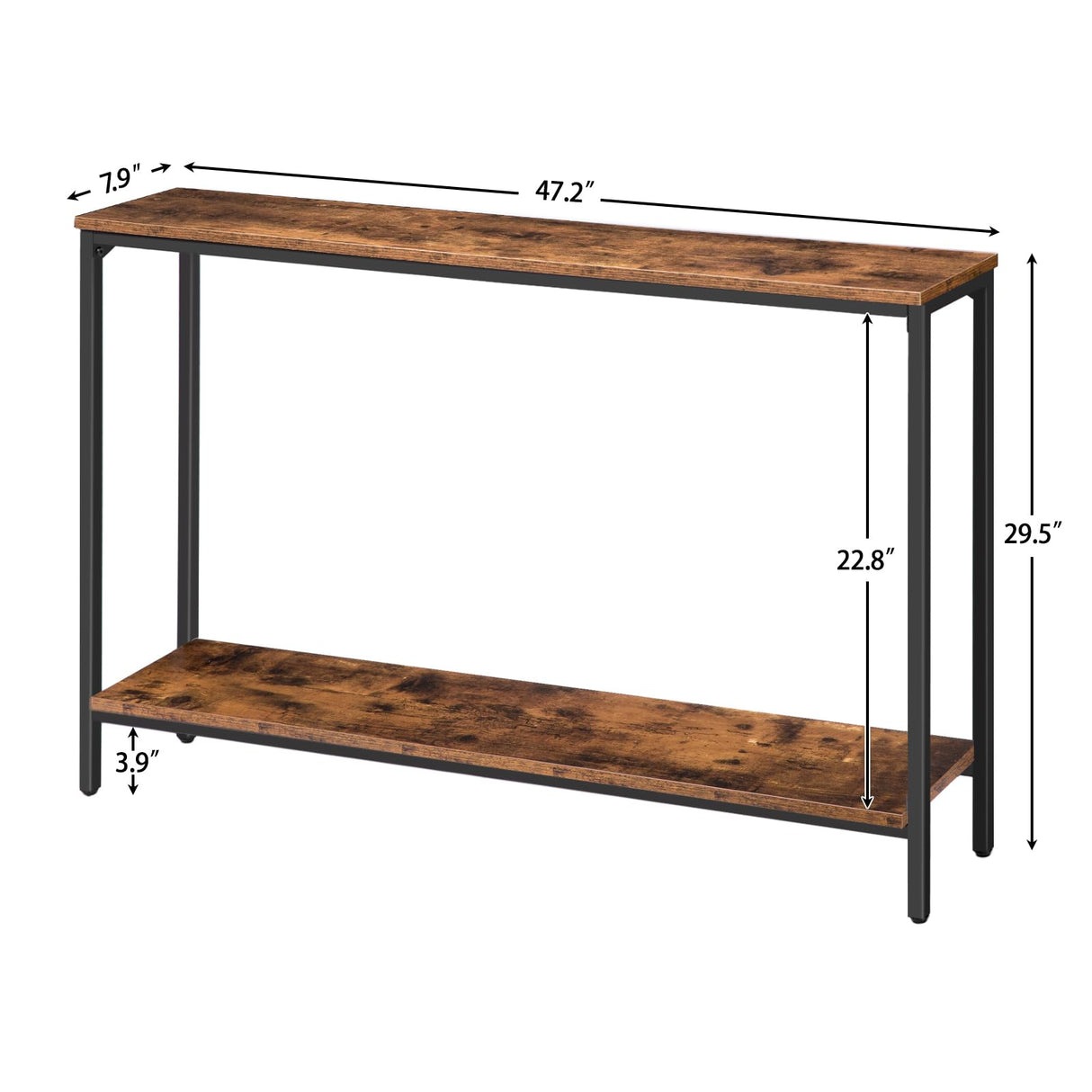 HOOBRO Console Table, 47.2" Narrow Entryway Table, Industrial Sofa Table with Shelf, Entrance Table for Living Room, Hallway, Foyer, Corridor, Office, Metal Frame, Rustic Brown and Black BF20XG01G1 HOOBRO
