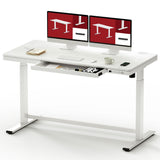 SANODESK Standing Desk with Drawer, Electric Height Adjustable Home Office Desk with Storage & USB Ports, 55 inch White Wood Tabletop/White Frame SANODESK