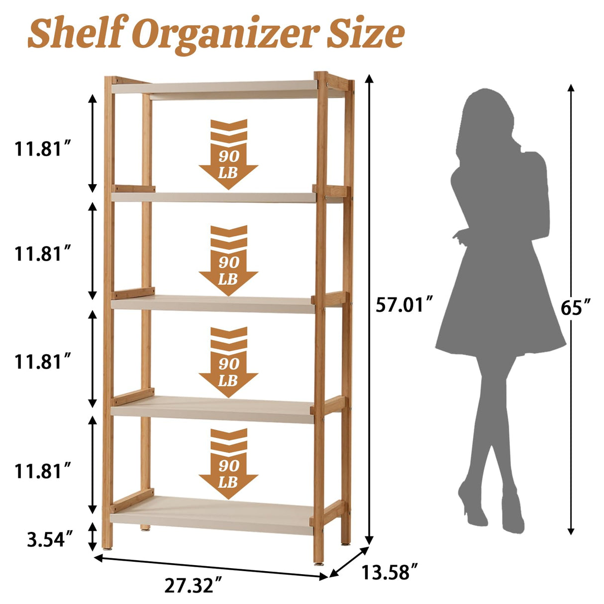 Baveke 5-Tier Bamboo Shelf Bookcase Modern Open Bookshelf Free Standing Storage Rack Display Shelf Display Bamboo Bookshelf Standing Shelf Open Shelving Unit Baveke