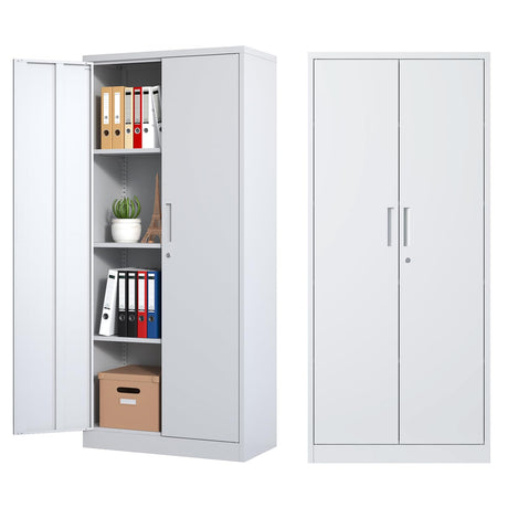 Metal Storage Cabinet with Lock, 71" Lockable Garage Tool Cabinet with Doors and Shelves, Tall Steel Cabinet for Garage, Heavy-Duty Black File Cabinet for Home Office, Gym, School (White, 71") Ochangqi