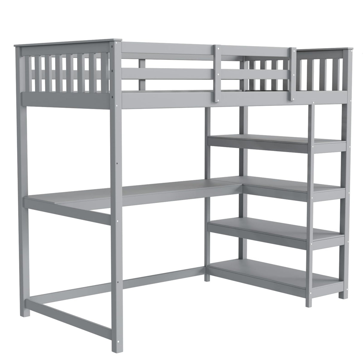 JOYMOR Bunk Bed with Desk and 4-Layer Shelves, Loft Bed Twin Size with Under Desk and Bookcase Storage, Twin Bed Frame for Kids, Adults& Young Teens JOYMOR