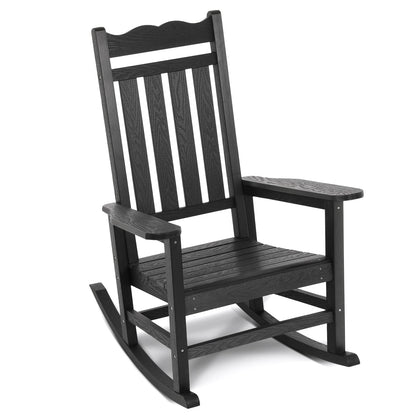 Stoog All-Weather Patio Rocking Chair with 400 lbs Weight Capacity, Oversized Porch Rocker Chair, for Backyard, Fire Pit, Lawn, Garden, Outdoor and Indoor, Black - WoodArtSupply