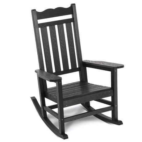 Stoog All-Weather Patio Rocking Chair with 400 lbs Weight Capacity, Oversized Porch Rocker Chair, for Backyard, Fire Pit, Lawn, Garden, Outdoor and Indoor, Black Stoog