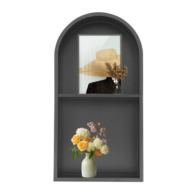 Stainless Steel Shower Niche 12" X 24", Recessed Wall Niche Arched for Shower Wall, No Tile Needed Bathroom Arched Niche Double Shelves Recessed Shower Shelf (Black)