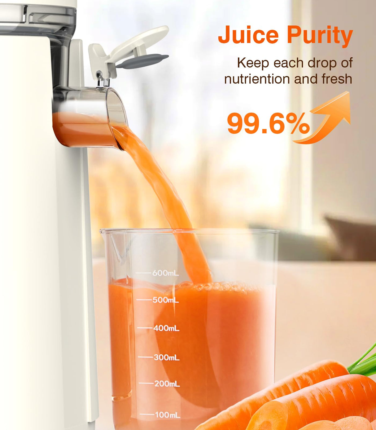 Cold Press Juicer, Updated Masticating Juicer Machines with 5" Feeding Chute Fit Whole Fruits &Vegetables, 99.6% Juice Purity, Streamlined Parts Easier to Clean/1.5L Capacity/2 Cups Included Zasmira
