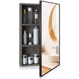 Suzile Modern 16 x 24 x 4.3 Inch Medicine Cabinet with Mirror Wall Mounted Framed Recessed Bathroom 3 Shelves Wall Mounted Sliding Doors(Light Grey,1 Pack) Suzile